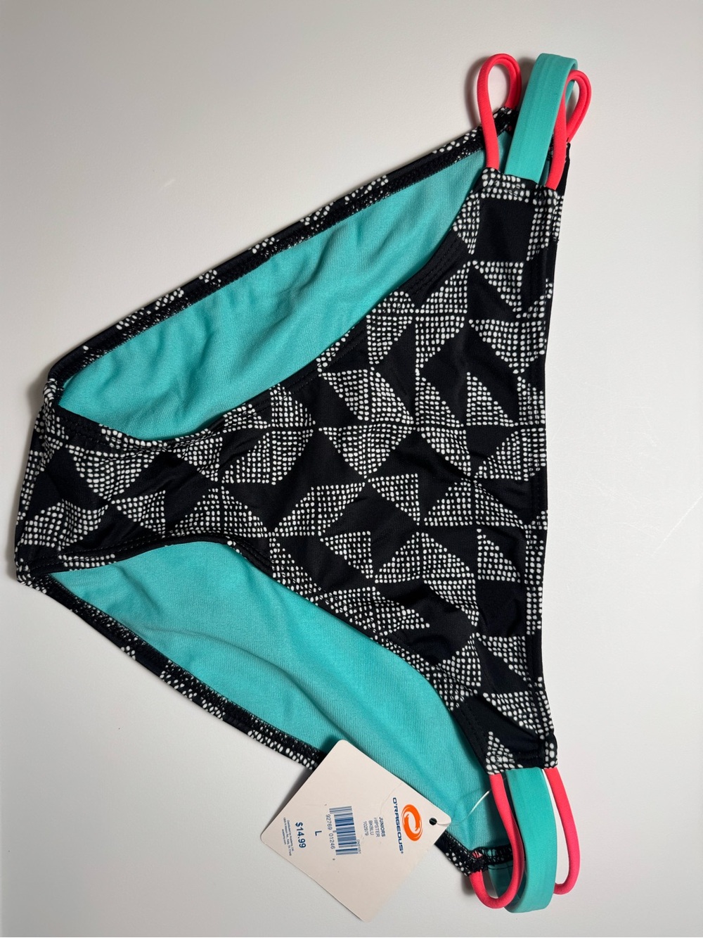 Girl’s Black Geo Print Bikini Bottom with Turquoise Lining - Evexia